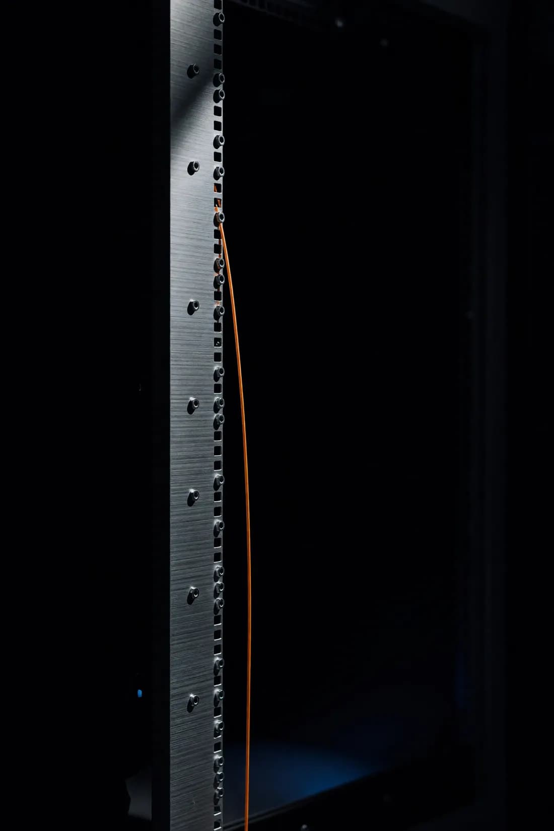 A rail of servers seen along its length